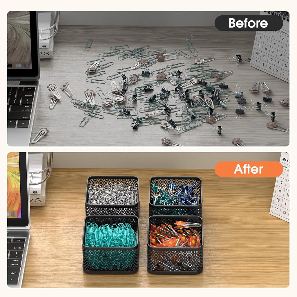 MaxGear Paper Clip Holder 4 Pack, Stackable Paperclip Organizer for Desk, Mesh Paper Clip Dispenser Binder Clip Holders, Black Desk Accessories for Office, Home, School