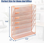 EASEPRES Desk File Organizer Mesh 6-Tier, Hanging Wall Mount Document Organization Stand, Desktop Vertical Mail Paper Folder Holder Rack with Bottom Tray for Office Home Cubicle Countertop, Rose Gold