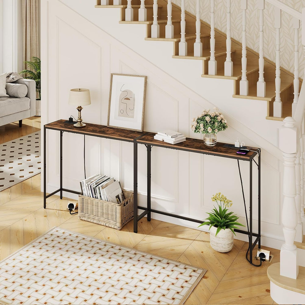 MAHANCRIS Console Table, Narrow Sofa Table, 43.7” Entrance Table with Power S...