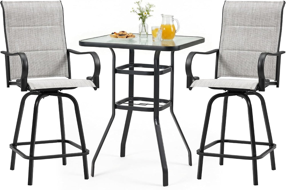 3 Piece Outdoor Swivel Bar Stools Set,Outdoor High Top Table and 2 High Swive...