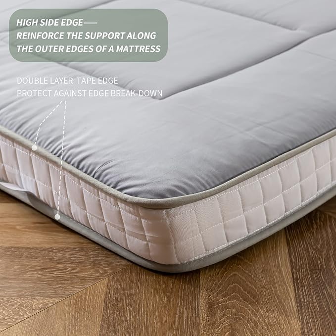MAXYOYO Futon Mattress, Padded Japanese Floor Mattress Quilted Bed Mattress Topper, Extra Thick Folding Sleeping Pad Breathable Floor Lounger Guest Bed for Camping Couch, Grey, Full