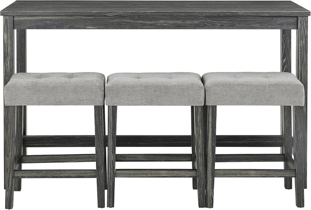 Merax Industrial Bar Table Set with Power Outlet, 4-Piece Counter Height Dining Set with Linen Fabric Stools for Kitchen, Breakfast Nook, Game Room,Black Gray+ Gray