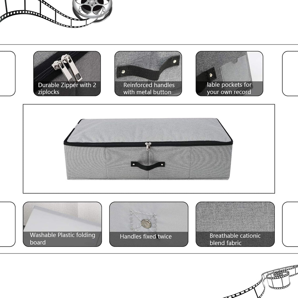 Omygarden 2PCS Foldable Under Bed Storage Container with Plastic Support Liner, Handles, Zipper lid, Sweater Pillow Blankets ClothesStorage Organizer for Bedroom and Closet, 29×15×7inch, Dark Grey