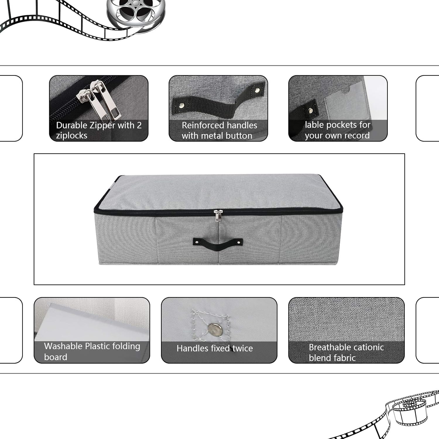 Omygarden 2PCS Foldable Under Bed Storage Container with Plastic Support Liner, Handles, Zipper lid, Sweater Pillow Blankets ClothesStorage Organizer for Bedroom and Closet, 29×15×7inch, Dark Grey