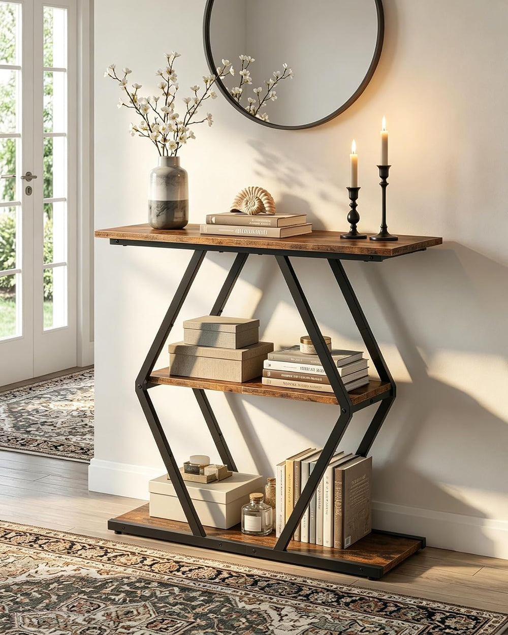 CHOEZON 3-Tier Console Table, Entryway Table, Sofa Table with Open Shelves, D...