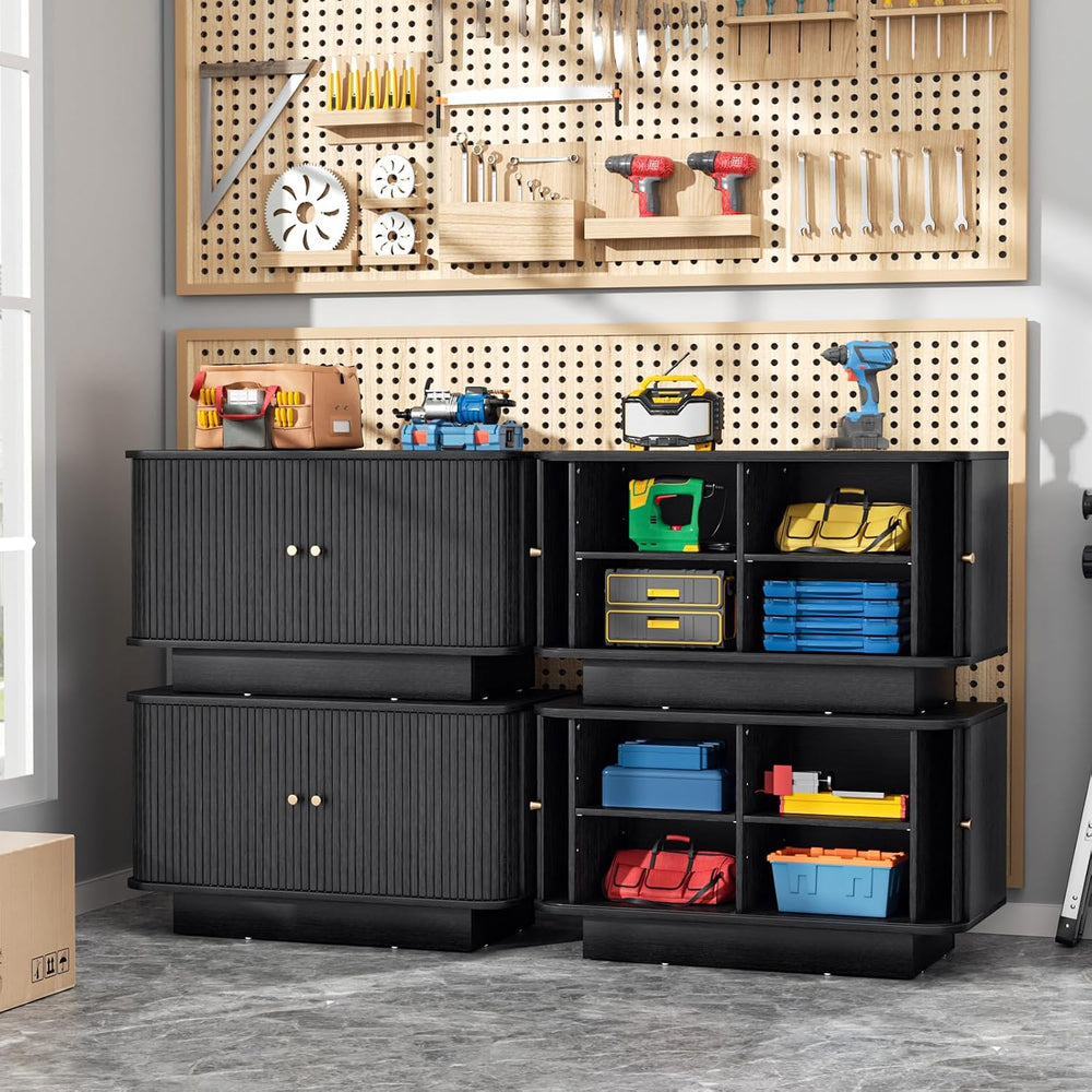 AKMAKM Fluted Shoe Storage Bench, 31" W Small Entryway Bench with Slidin...