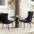 Velvet Upholstered Dining Chairs Set of 2, Modern Style Kitchen Side Chairs with Nailhead Trim and Silver Plated Leg, Metal Pulling Ring for Dining Room Living Room(Black,Set of 2)