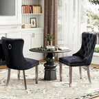 Velvet Upholstered Dining Chairs Set of 8, Modern Style Kitchen Side Chairs with Nailhead Trim and Silver Plated Leg, Metal Pulling Ring for Dining Room Living Room(Black)