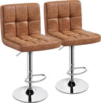 Yaheetech Bar Stools Set of 2, PU Leather Swivel Barstools, Height Adjustable Counter Chairs, Modern Stools with Back for Bar Kitchen Island Dining Room, Retro Brown