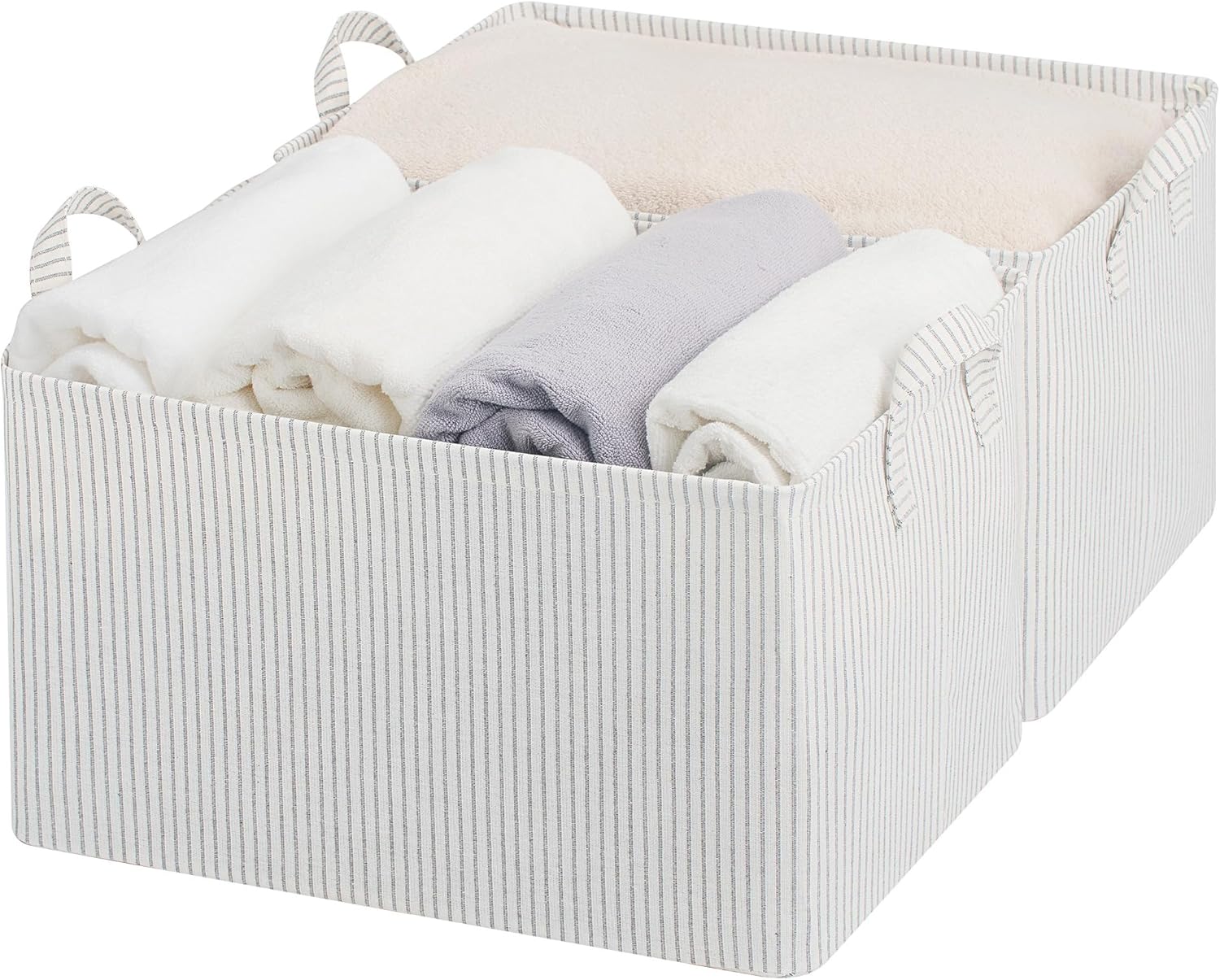 StorageWorks Storage Bins, Fabric Storage Bins for Shelves, Extra Large Storage Baskets with Metal Frame, Closet Baskets and Bins with Handles, Jumbo, Gray and White Stripes, 2-Pack
