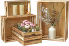 Large Torched Wood Storage Crates Decorative, Set of 4 Nesting Wooden Crates for Display Rustic, Farmhouse Wooden Storage Container Boxes Made from 100% Wood