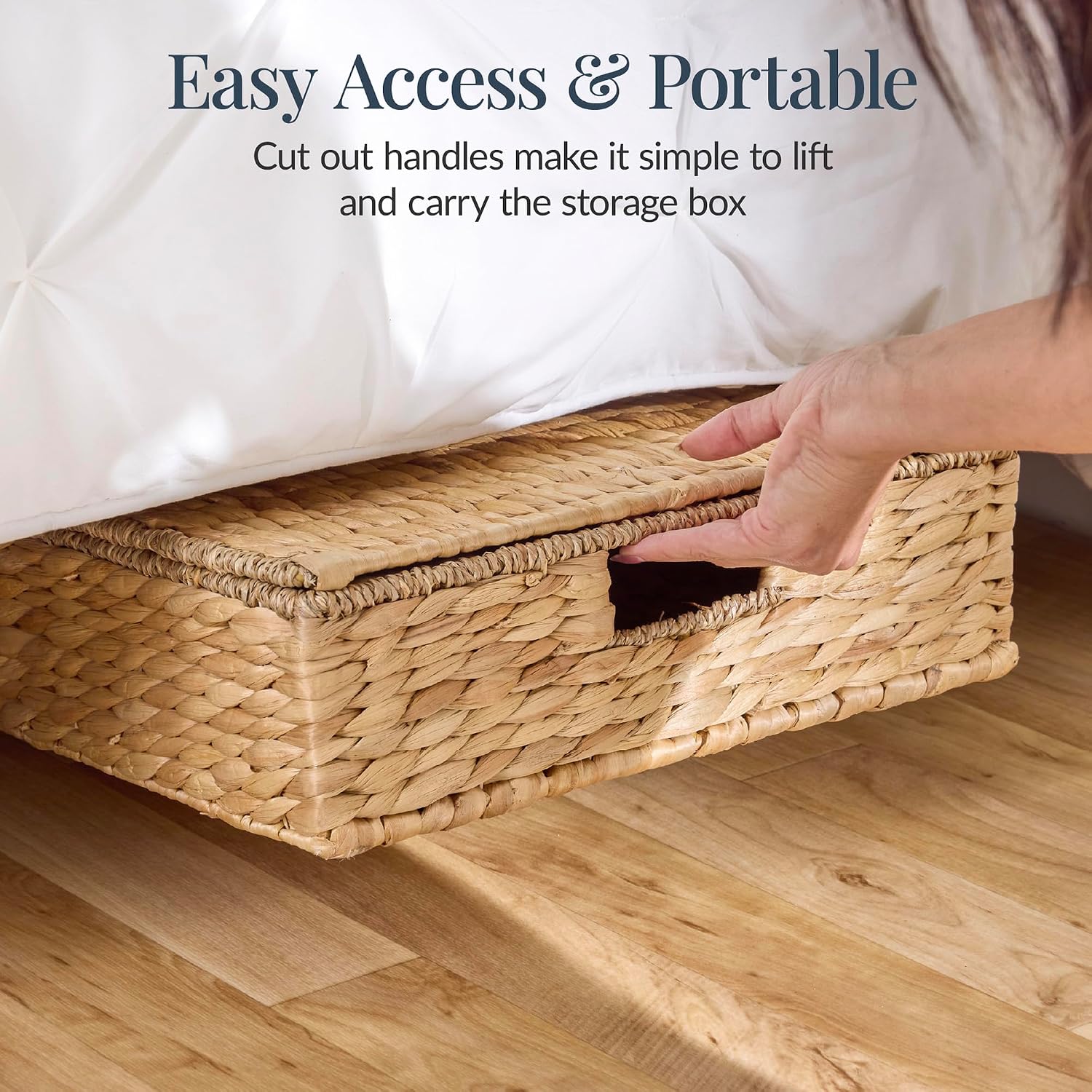 Best Choice Products Under Bed Storage Containers W/Lid, Wheels and Handles, 2-Pack Large Handwoven Water Hyacinth Closet Organizer, Shoe Storage Bins, Multi-Purpose Nesting Baskets - Natural
