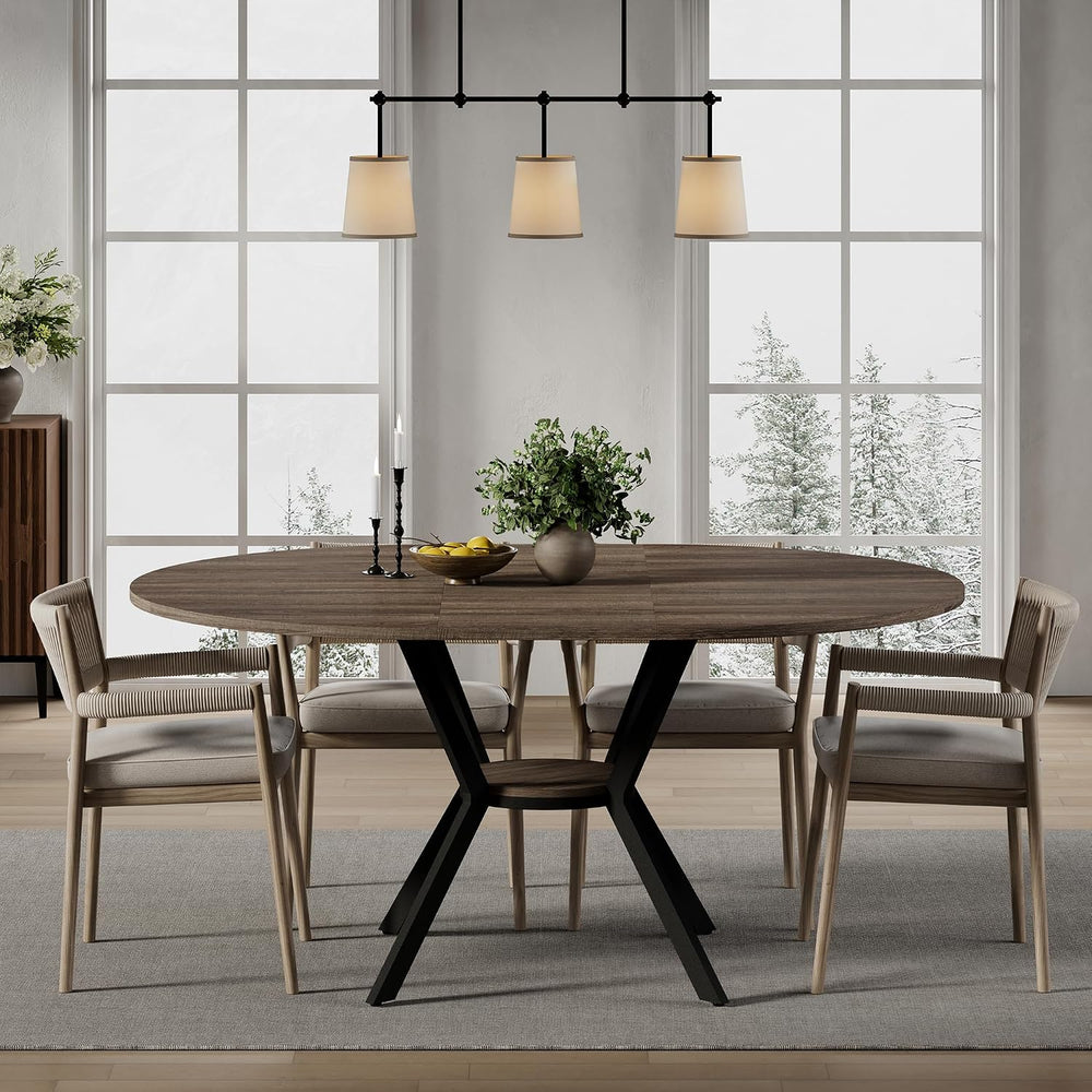 MECHYIN 42"-58" Extendable Round Dining Table for 4-6,with Storage ...
