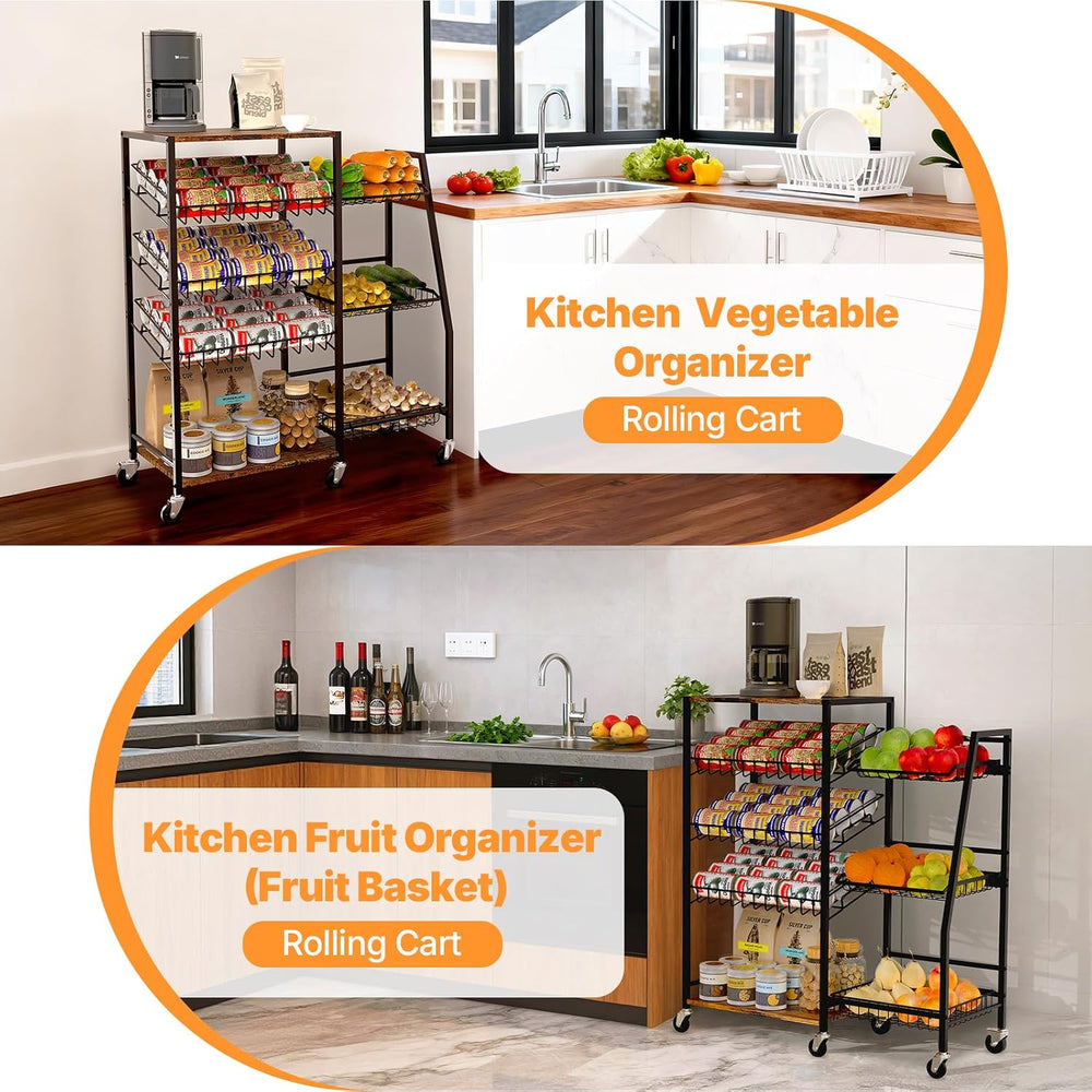 Pinzoveco 5-Tier Rolling Kitchen Storage Carts, Snack Cart with Wheels, Fruit...