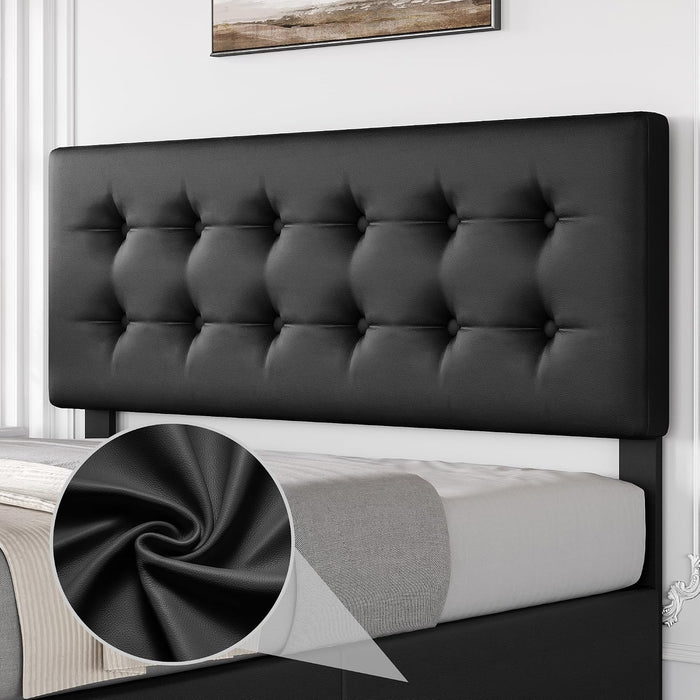 IDEALHOUSE Queen Size Bed Frame with 4 Storage Drawers and Headboard, Black