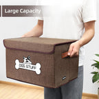 Dog Toy Basket with Lid, Collapsible Box for Pet Accessories | Storage Bin for Living Room, Fabric Container with Handle, Organizer for Small Medium dogs, Coffee