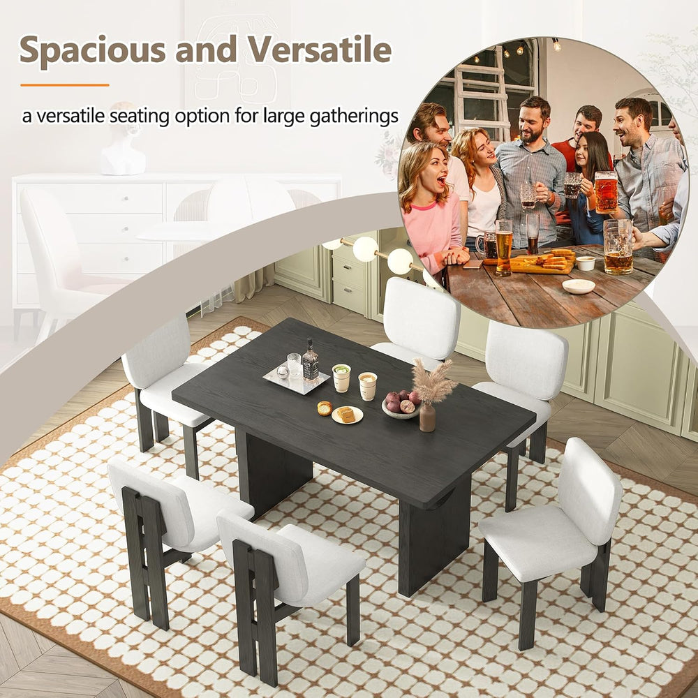 Merax Wood Dining Table Set for 6, Rectangular Tabletop/Upholstered Chairs/Re...