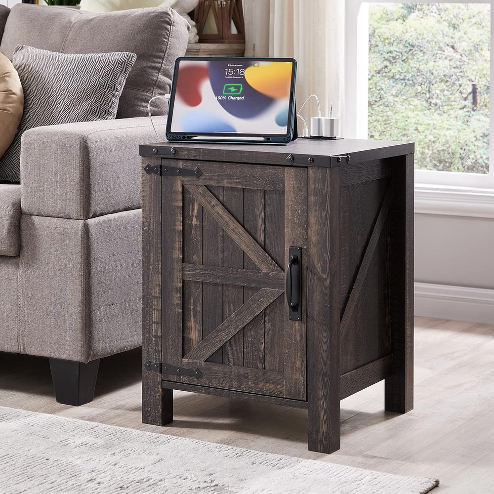 OKD Farmhouse Nightstand Set of 2, 18 Inch Rustic End Table with Charging Sta...