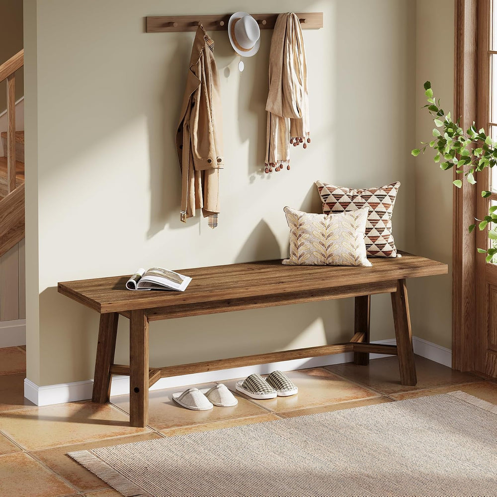 55" Solid Wood Bench, Farmhouse Long Bench Seat for Entryway, Dining Roo...