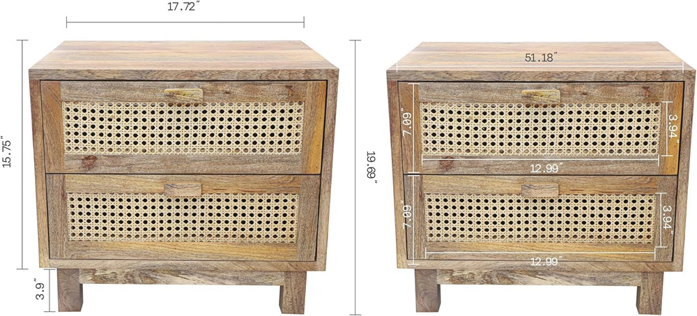 Fab Habitat Flourish 2 Drawer Side Table - 20" H Coastal Boho Mango Wood...