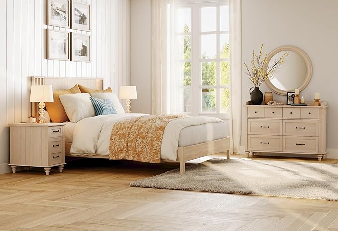 WAMPAT Set of 2 End Tables with Charging Station, Beige Tall Side Table with ...