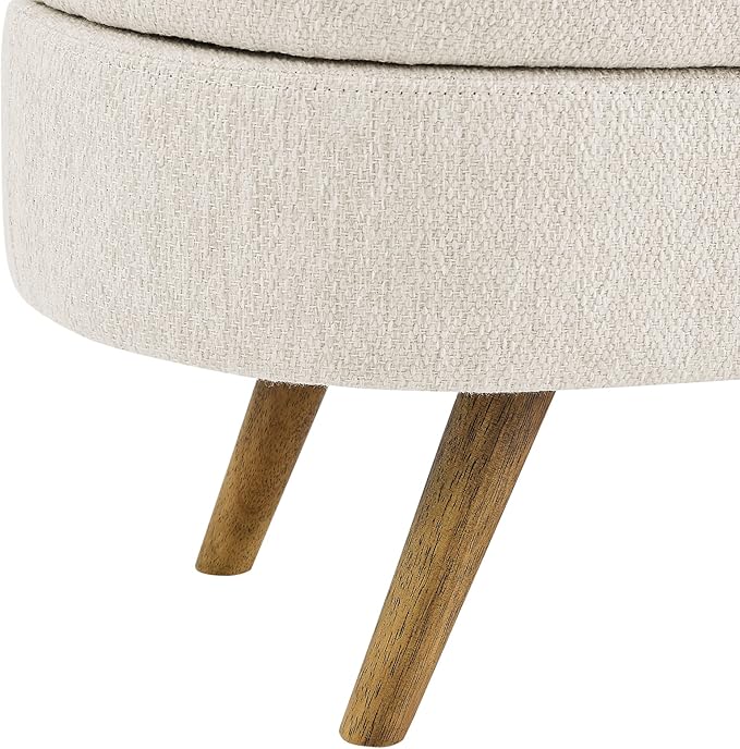Ottoman Oval Storage Bench with Rubber Wood Legs,Linen Fabric Storage Footstool,for Bedroom, Entryway, Living Room, Beige(43.5"x16"x16")