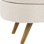 Ottoman Oval Storage Bench with Rubber Wood Legs,Linen Fabric Storage Footstool,for Bedroom, Entryway, Living Room, Beige(43.5"x16"x16")