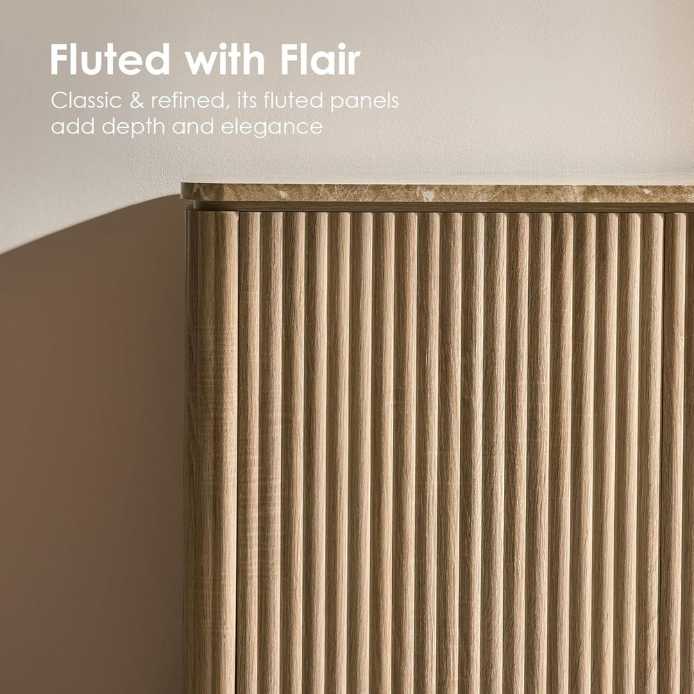 Fluted 2 Doors Sideboard Cabinet with Storage, 34" Wooden Credenza with ...