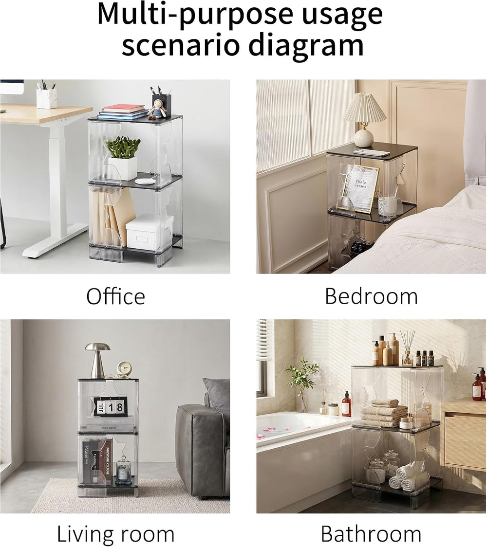 MUKAI Side Tables Set of 2 End Table with 3 Storage Shelve Transparent Bedsid...