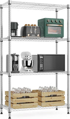 1000 lbs 4Tier Shelf Metal Storage Shelves Wire Rack Closet Organizers with Wheel for Garage Kitchen Bathroom Laundry Chrome 13.7" D x 23.6" W x 53.4" H