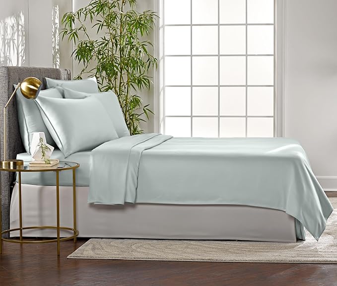 Full Sheets by Pure Bamboo, Genuine 100% Organic Viscose Derived from Bamboo Bed Sheet Set, Luxuriously Soft & Cooling, Double Stitching, Lifetime Quality Promise (Full, Sea Glass)