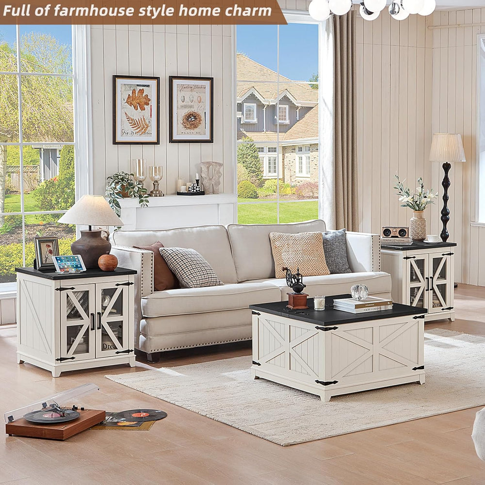 Joaxswe Farmhouse Coffee Table Set 3, End Table and Coffee Table | White 24&#...