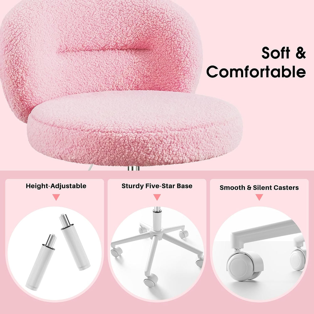 Homkdom Round Vanity Chair with Silent Wheels, 17.32" Wide Seat | Height...