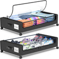 Beborxue Under Bed Storage with Wheels, 2-Pack Under the Bed Storage Containers with Lids, XXL 60L Under Bed Shoes Storage Organizer Bins, Rolling Underbed Storage for Clothes, Shoes, Blankets (Black)