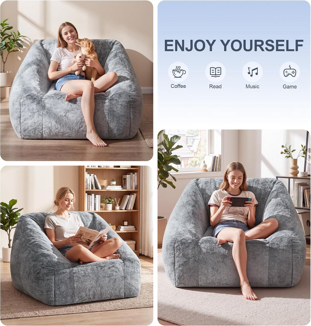 Hobestluk Bean Bag Chair Plush Accent Chair Armrest Living Room Adult Grey | ...