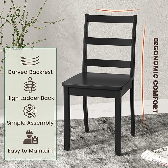 NAFORT Black Dining Chairs Set of 4 Wood, Armless Kitchen Chairs with Solid Rubber Wood Legs, Non-Slip Foot Pads, Max Load 400 Lbs, Farmhouse Seat High Ladder Back Dining Room Chairs