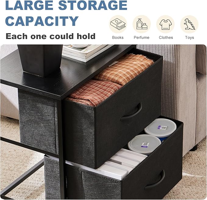 DUMOS Nightstand Small Dresser with 2 Fabric Drawers Side Tables Bedroom End ...