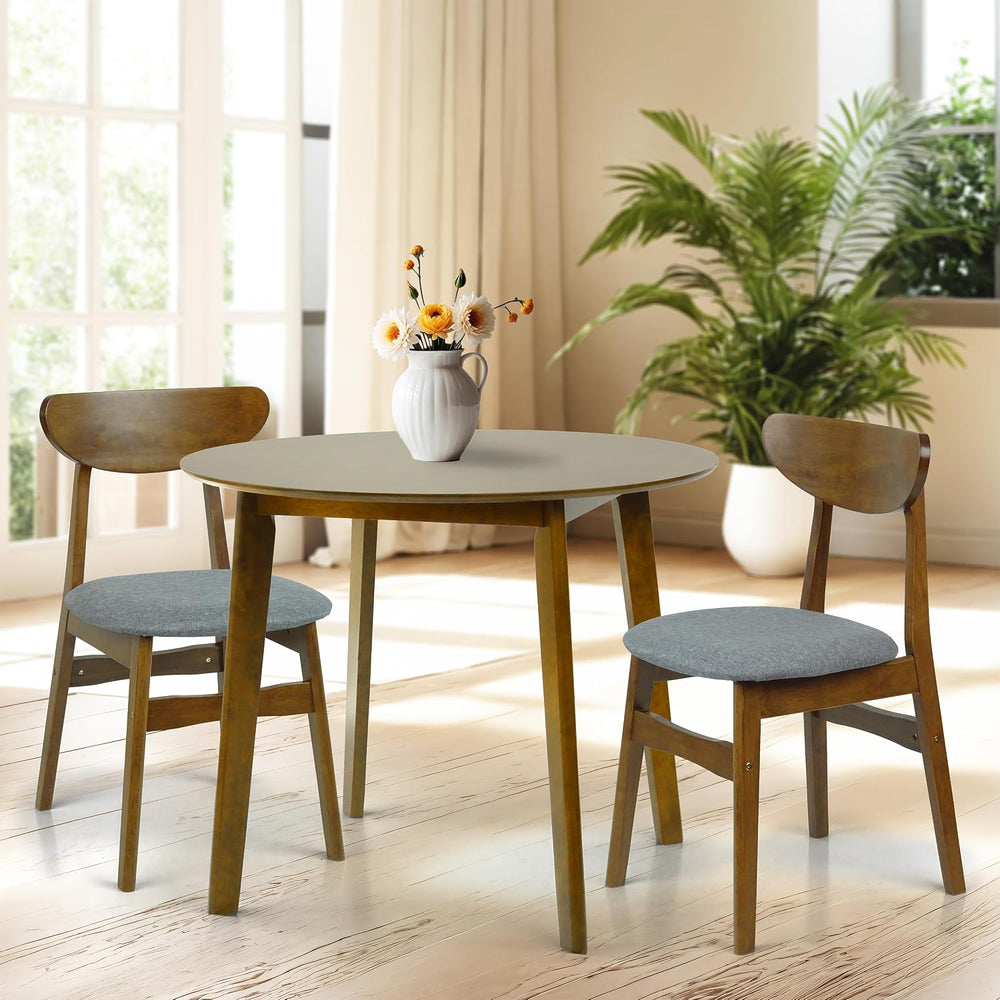 Set of 3 Dining Kitchen Round Table and 2 Yumiko Side Chairs Solid Wood w/Pad...