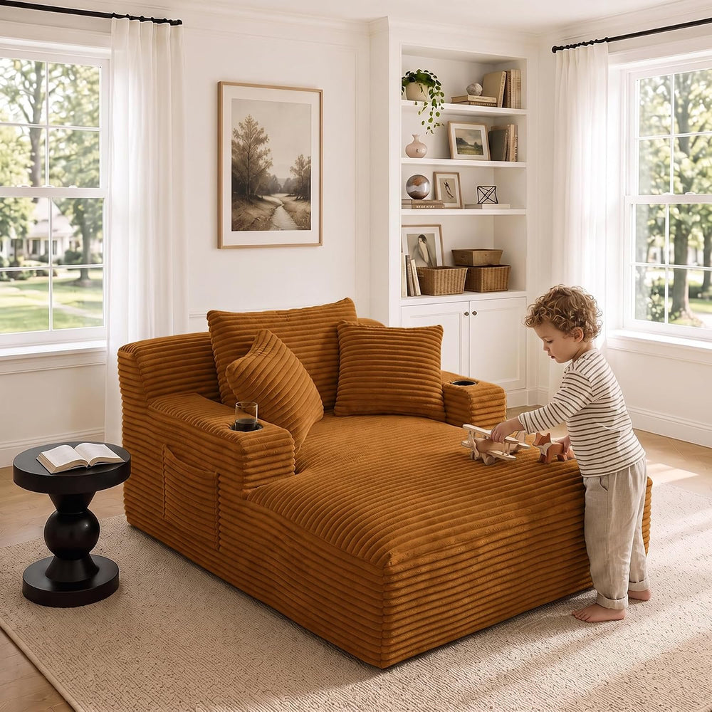 66.1" Oversized Boneless Chaise Lounge Chair Indoor, Corduroy Cloud Read...