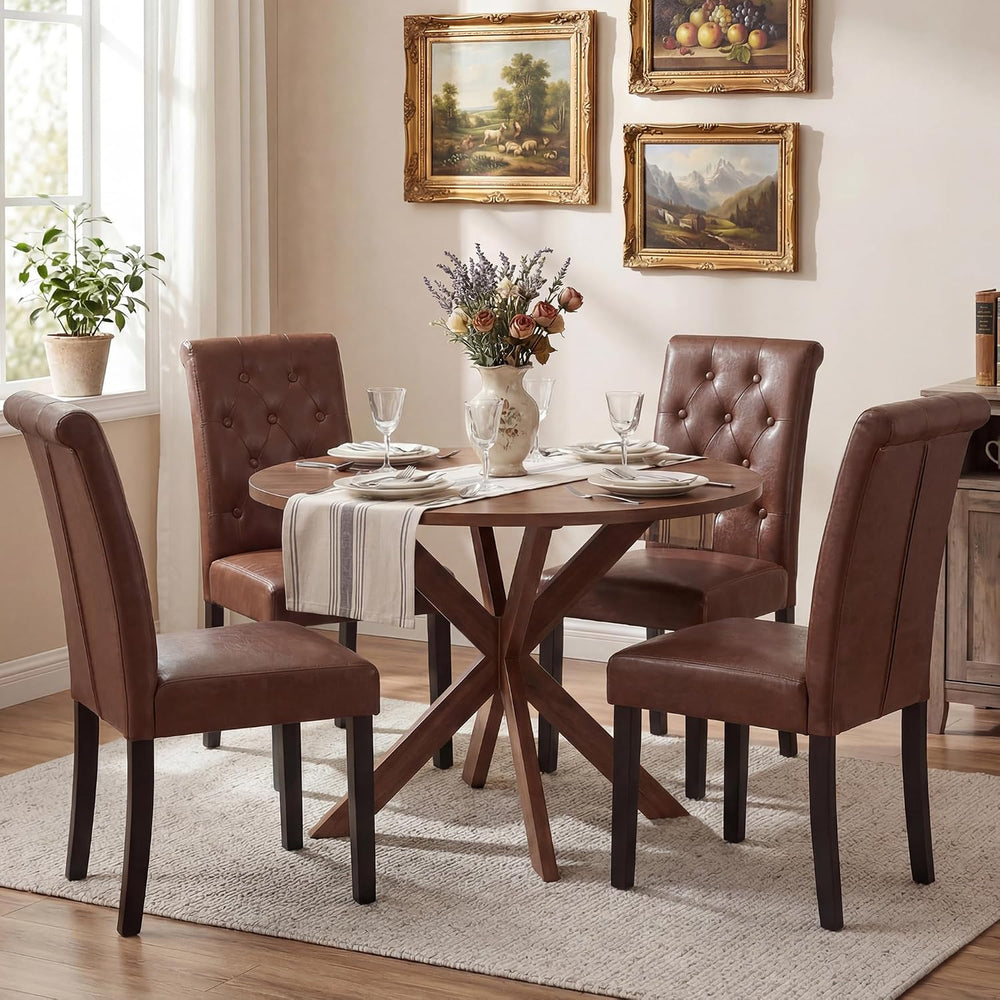 LSSBOUGHT Set of 2 Modern Tufted Dining Chairs, Button Padded Fabric Chairs w...