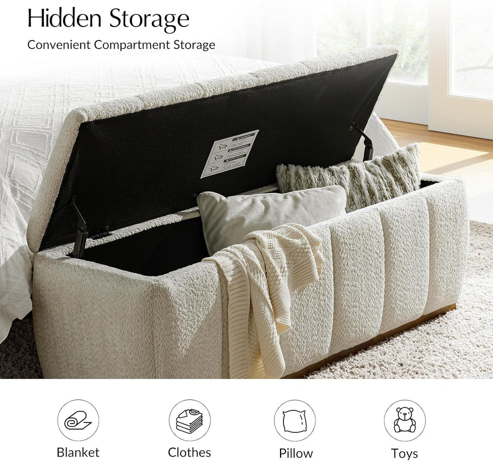 HULALA HOME Storage Bench with Solid Wood Base, Chenille End of Bed Bench for...