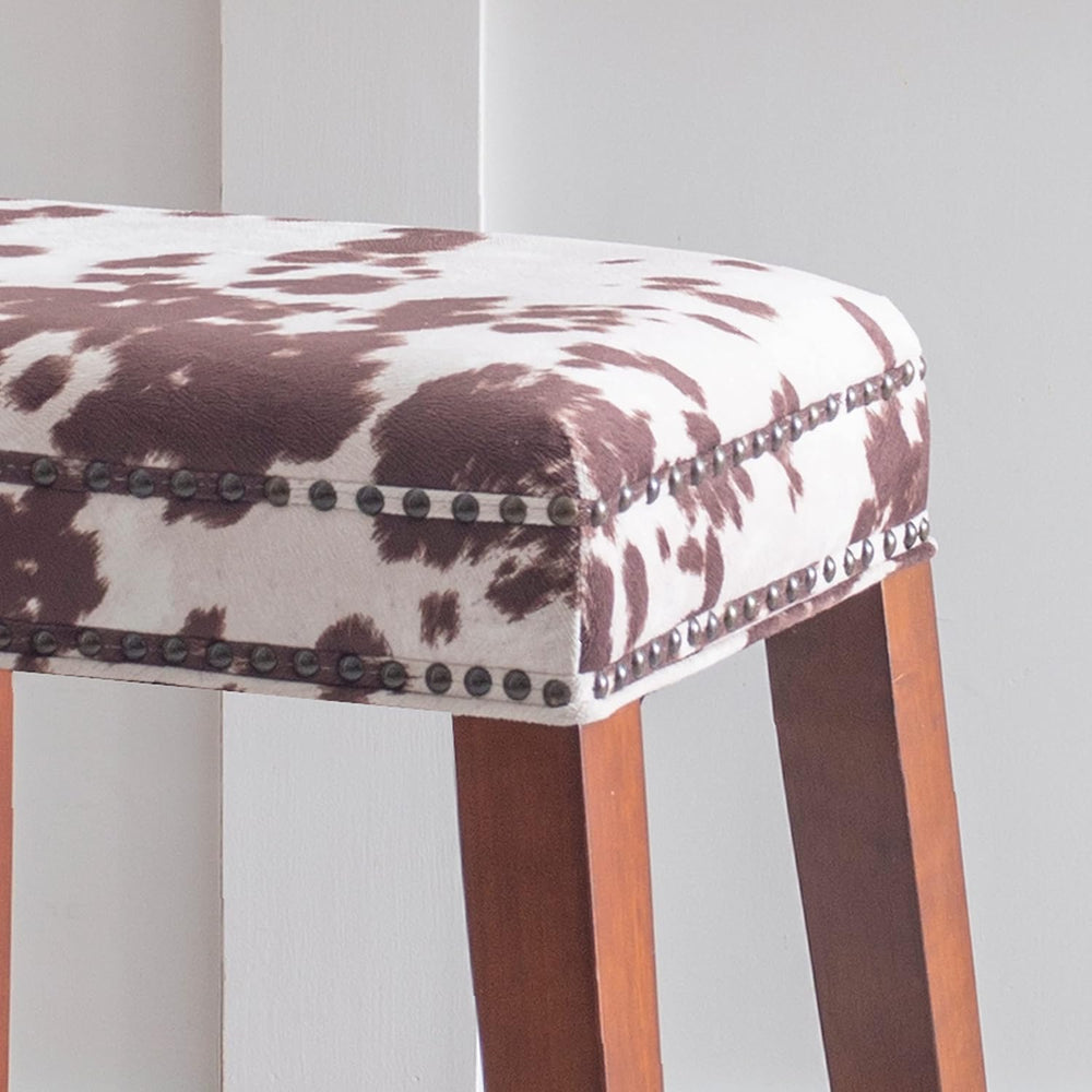 Linon Harlow Brown Cow Print Backless 24 Inch Seat Height Counter Stool