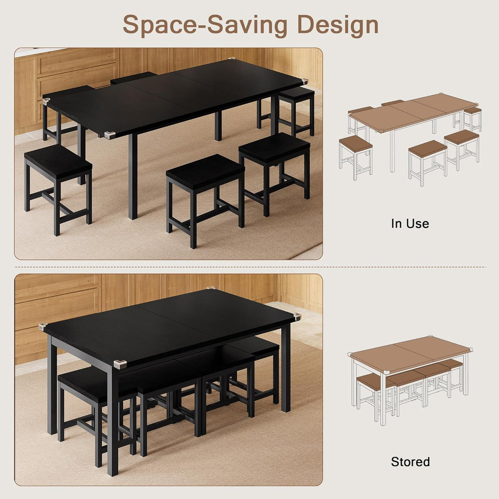 Einhomn 7-Piece Dining Table Set, 63" Extendable Kitchen Room Table with...
