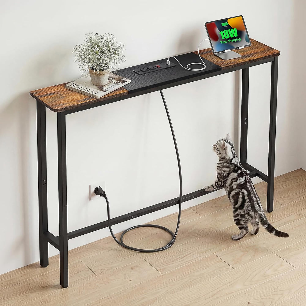 8.6" Narrow Console Table Behind Couch, 39.7” L x 32.3” H, Slim Sofa Tab...