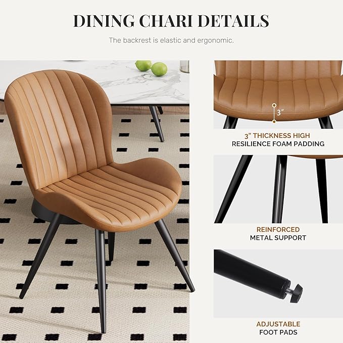 Dining Chairs Set of 4, Modern Dining Room Chairs, Fabric Kitchen Chair Upholstered Dining Chairs with Thick Cushions for Kitchen and Dining Room Brown