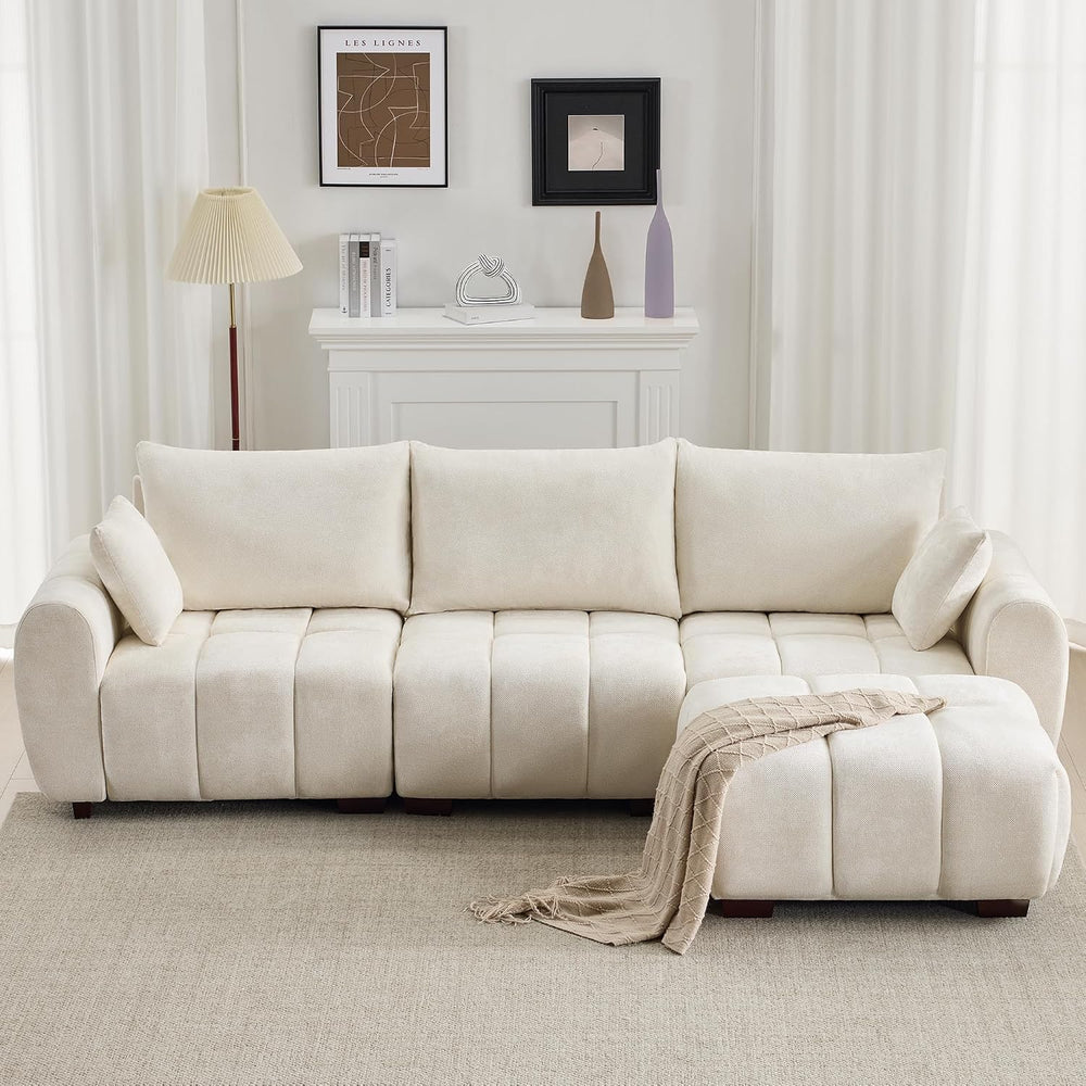112" Mid Century Modern L Shaped Couch, 3 Seater Modular Sectional Sofa ...