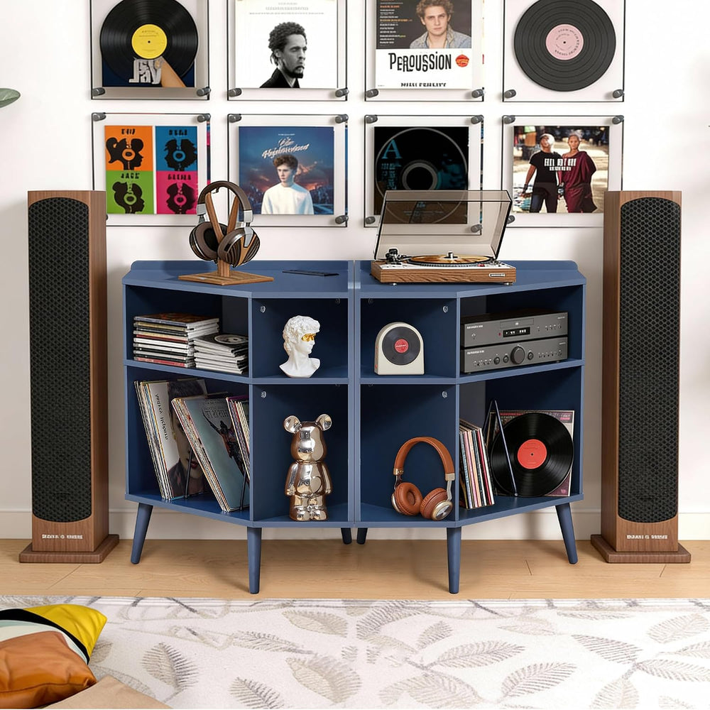 Corner Record Player Stand with Charging Station & USB Ports, 3 Tier Mid ...
