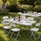 Set of 2 Folding Table 6 FT Lightweight Camping Table White Portable Plastic Rectangular Outdoor Dining Table Steel Legs Fold-in-Half with Carrying Handle for Indoor,Picnic,Party,Wedding,Events