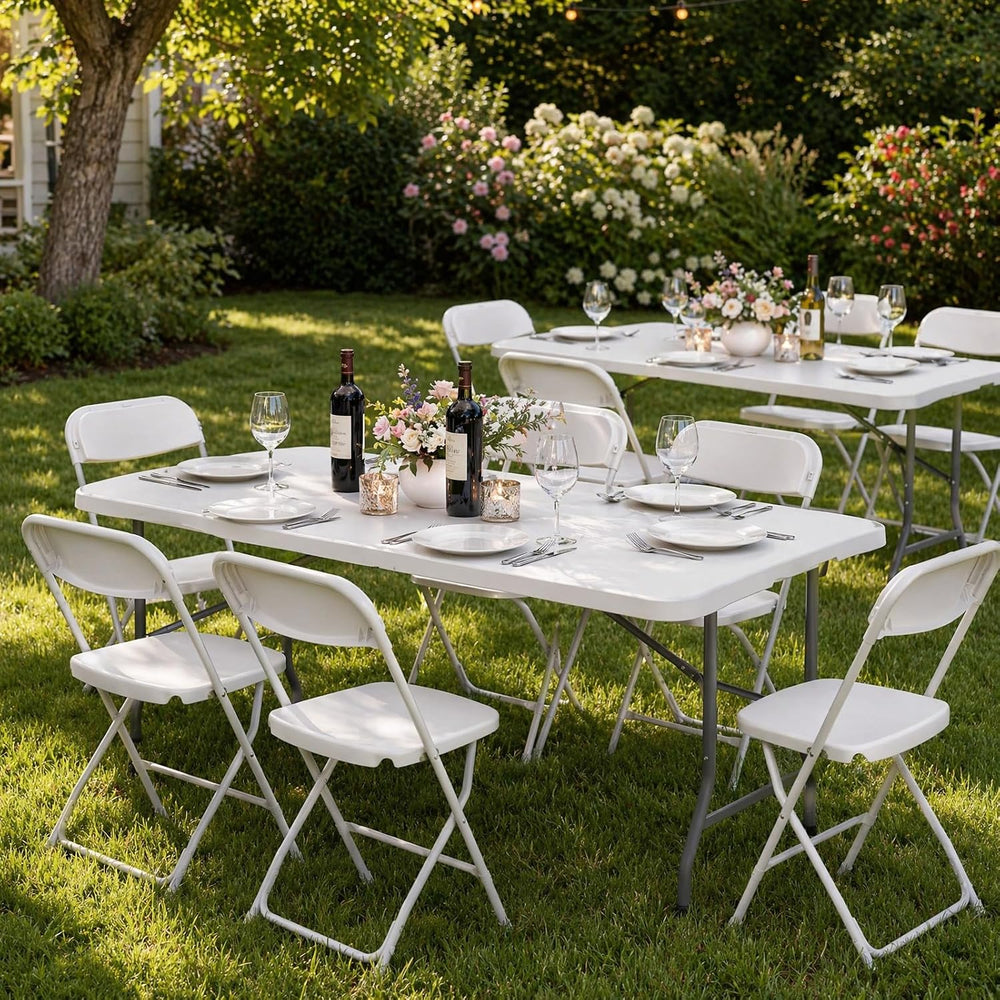 HAISIWLKJ Folding Table 6 FT Lightweight Camping Table White Portable Plastic...