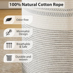 Fiona's magic 58L Woven Rope Laundry Hamper, Tall Boho Laundry Basket Storage, Large Baby Nursery Hamper for Blankets, Toys and Clothes Hamper for Bedroom and Living Room Organizing, Jute, White